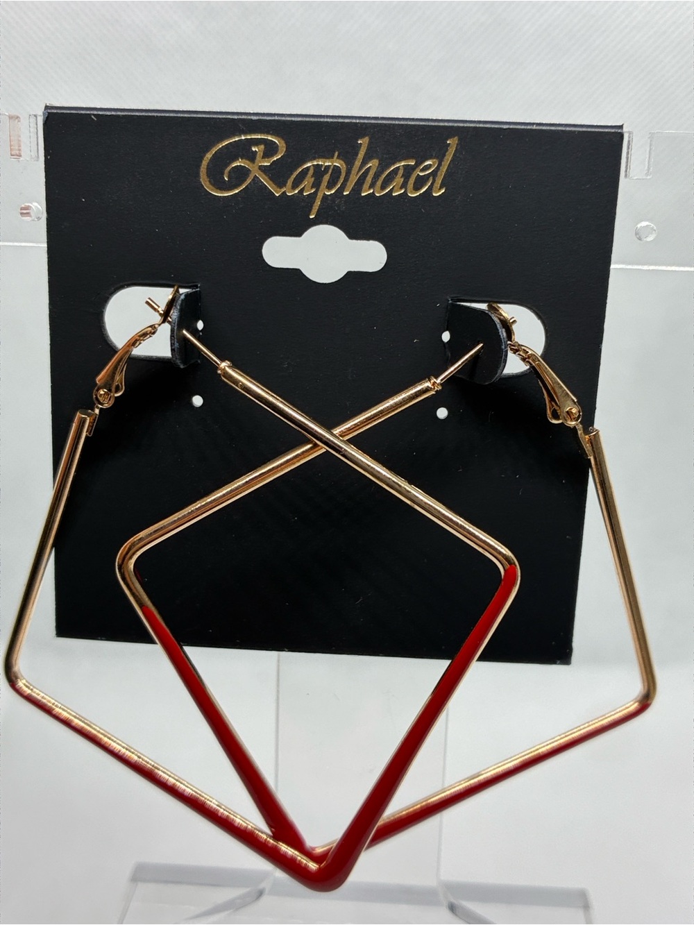 3For$20 Raphael Gold and Red Angular Hoop Earrings for Women